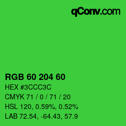 カラーコード: RGB 60 204 60 | qconv.com
