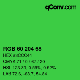 カラーコード: RGB 60 204 68 | qconv.com