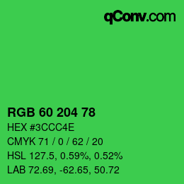 カラーコード: RGB 60 204 78 | qconv.com