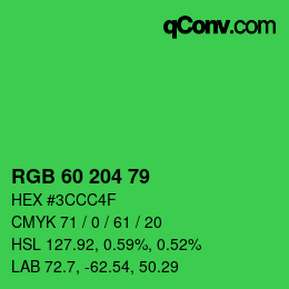 カラーコード: RGB 60 204 79 | qconv.com