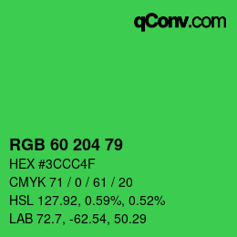 カラーコード: RGB 60 204 79 | qconv.com