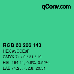カラーコード: RGB 60 206 143 | qconv.com