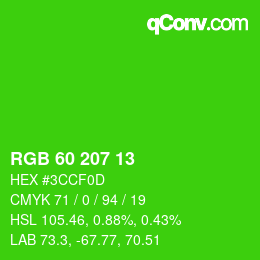 カラーコード: RGB 60 207 13 | qconv.com