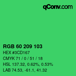 カラーコード: RGB 60 209 103 | qconv.com