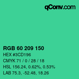 カラーコード: RGB 60 209 150 | qconv.com