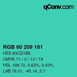 カラーコード: RGB 60 209 181 | qconv.com