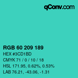 カラーコード: RGB 60 209 189 | qconv.com