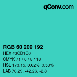カラーコード: RGB 60 209 192 | qconv.com