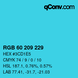 カラーコード: RGB 60 209 229 | qconv.com