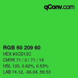 カラーコード: RGB 60 209 60 | qconv.com