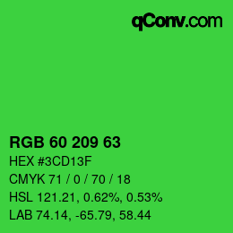 カラーコード: RGB 60 209 63 | qconv.com