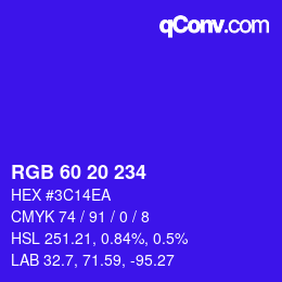 Color code: RGB 60 20 234 | qconv.com