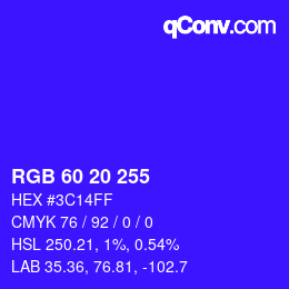 Color code: RGB 60 20 255 | qconv.com