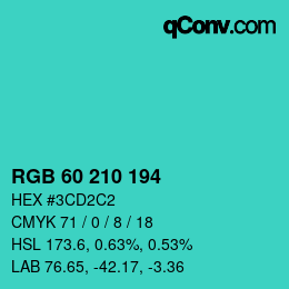 Color code: RGB 60 210 194 | qconv.com