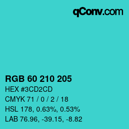Color code: RGB 60 210 205 | qconv.com