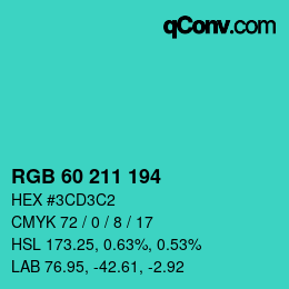 Farbcode: RGB 60 211 194 | qconv.com