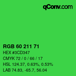 Farbcode: RGB 60 211 71 | qconv.com