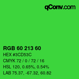 颜色代码: RGB 60 213 60 | qconv.com