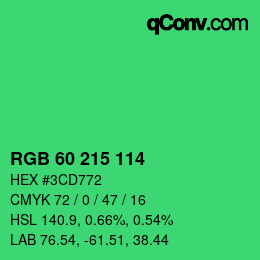 カラーコード: RGB 60 215 114 | qconv.com