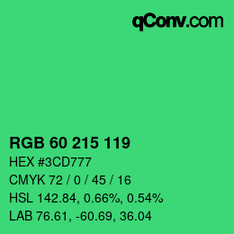 カラーコード: RGB 60 215 119 | qconv.com