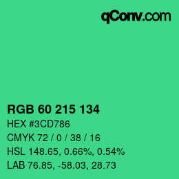カラーコード: RGB 60 215 134 | qconv.com