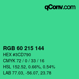 颜色代码: RGB 60 215 144 | qconv.com