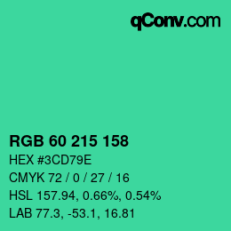 Color code: RGB 60 215 158 | qconv.com
