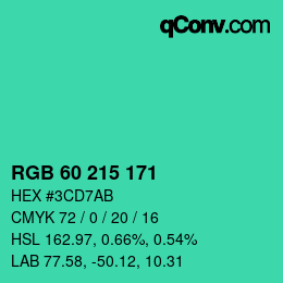 カラーコード: RGB 60 215 171 | qconv.com