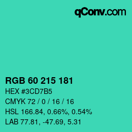 颜色代码: RGB 60 215 181 | qconv.com