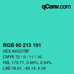 Color code: RGB 60 215 191 | qconv.com