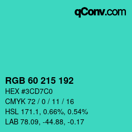 カラーコード: RGB 60 215 192 | qconv.com