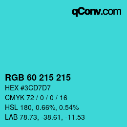 カラーコード: RGB 60 215 215 | qconv.com