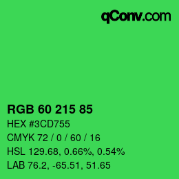 カラーコード: RGB 60 215 85 | qconv.com