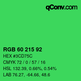 カラーコード: RGB 60 215 92 | qconv.com