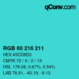 Color code: RGB 60 216 211 | qconv.com