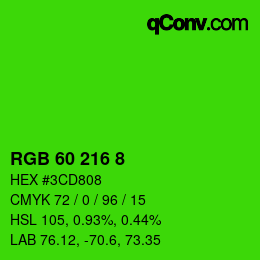カラーコード: RGB 60 216 8 | qconv.com