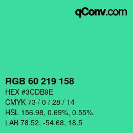 カラーコード: RGB 60 219 158 | qconv.com