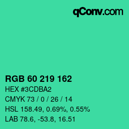 カラーコード: RGB 60 219 162 | qconv.com