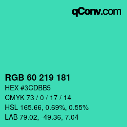 Color code: RGB 60 219 181 | qconv.com