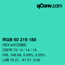Color code: RGB 60 219 189 | qconv.com