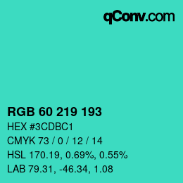 Color code: RGB 60 219 193 | qconv.com