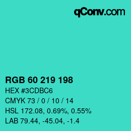 カラーコード: RGB 60 219 198 | qconv.com