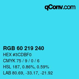 Color code: RGB 60 219 240 | qconv.com