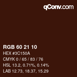 カラーコード: RGB 60 21 10 | qconv.com