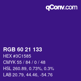 Color code: RGB 60 21 133 | qconv.com