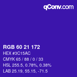 Color code: RGB 60 21 172 | qconv.com