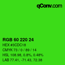 カラーコード: RGB 60 220 24 | qconv.com
