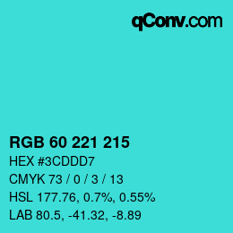 颜色代码: RGB 60 221 215 | qconv.com