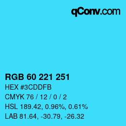 Color code: RGB 60 221 251 | qconv.com