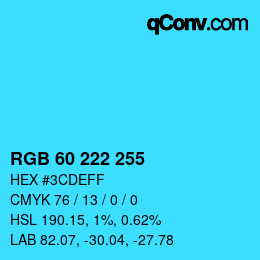 Color code: RGB 60 222 255 | qconv.com